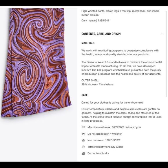ZARA dark mauve swirl printed high waisted flared leg pants Sz S NWT - Picture 5 of 10